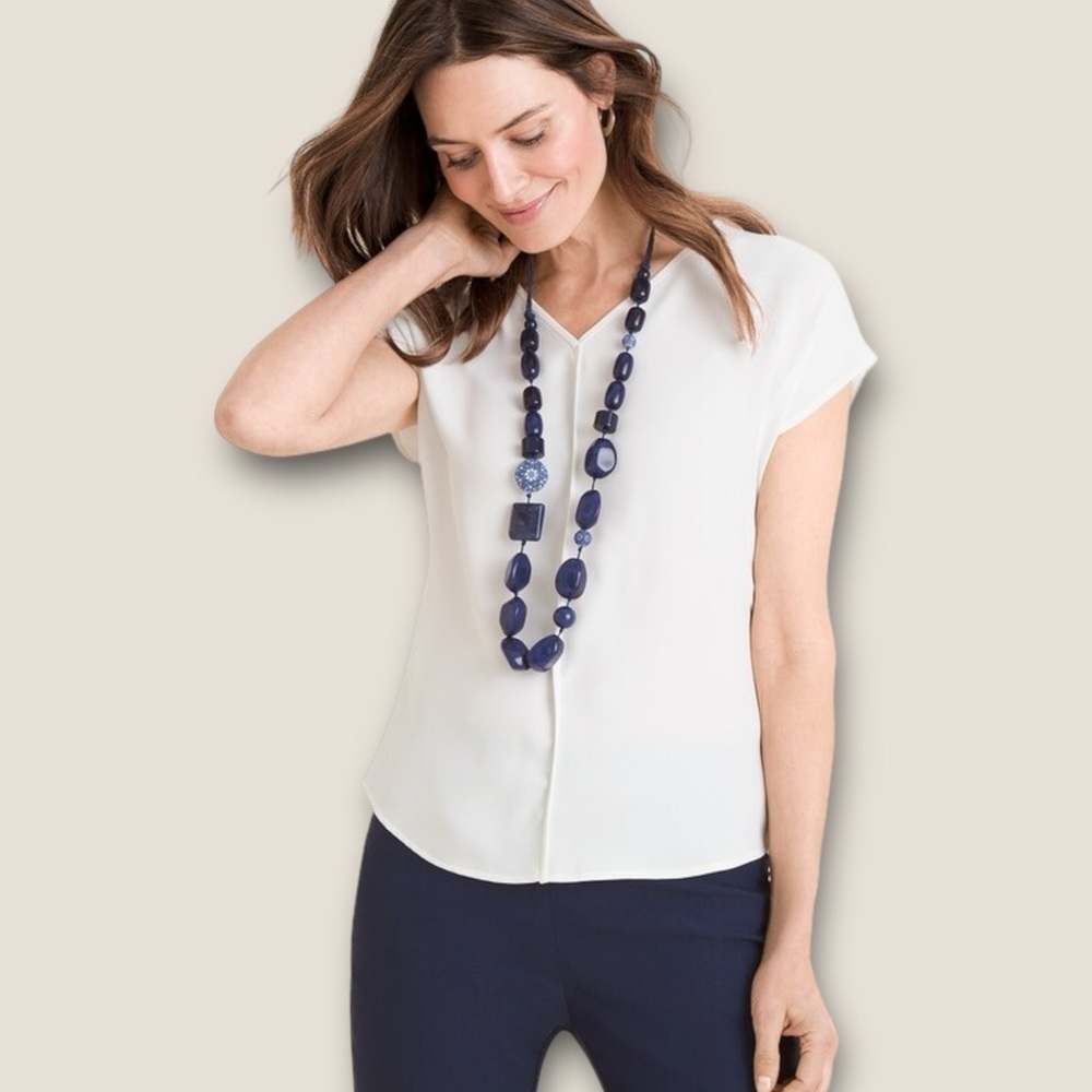 Chico’s Woven-Trim Knit Top White 0